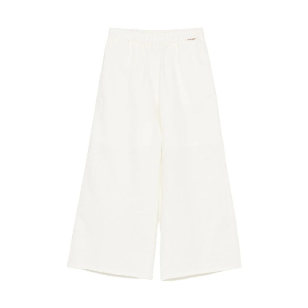 Twinset Girls White Trousers, 10 Y, Pantalone Ampio Cropped In Lino