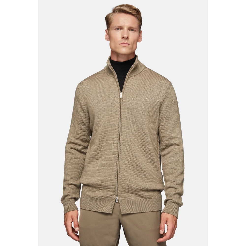 Boggi Milano Merino Wol Full Zip 7 Gg Blue Heren