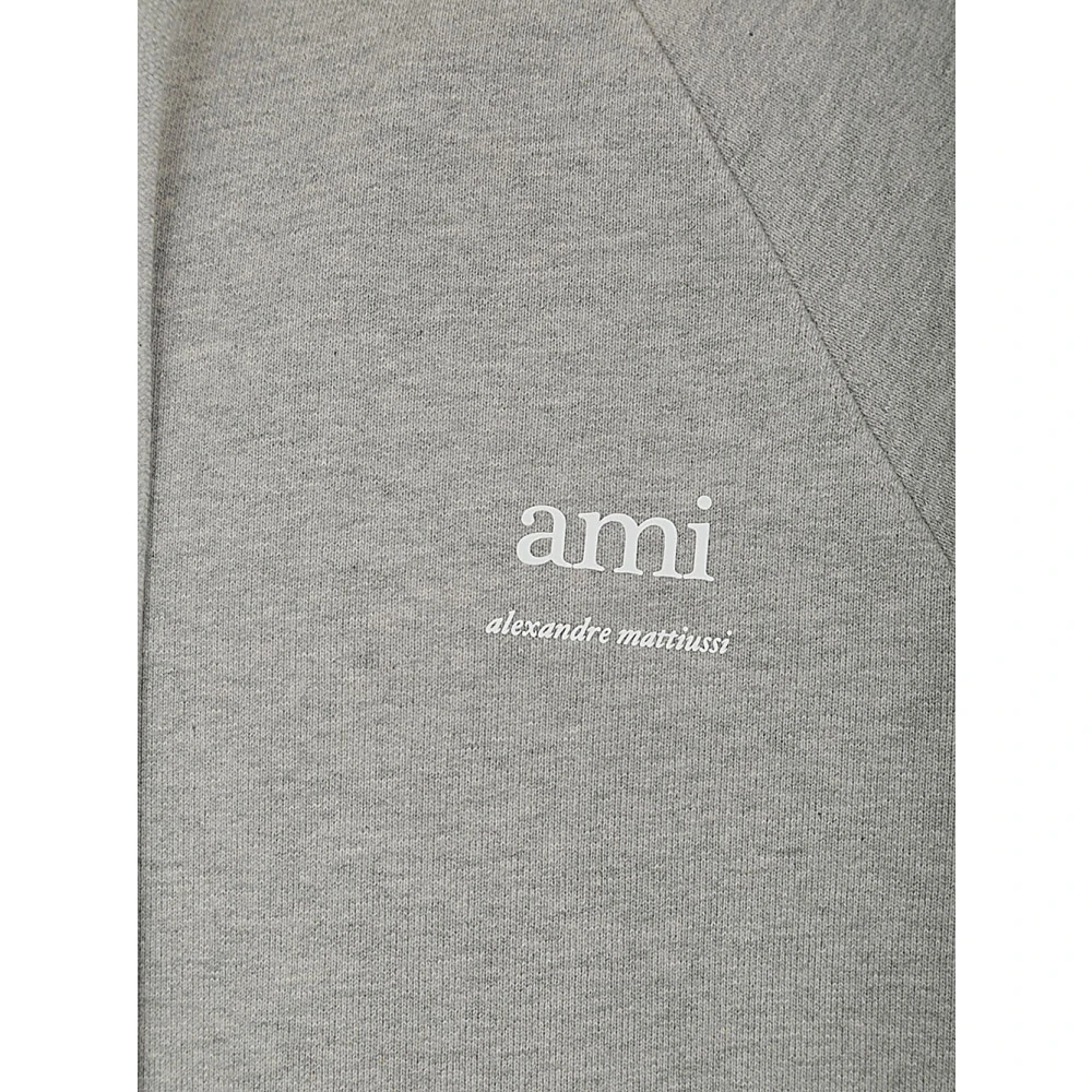 Ami Paris Logo Hoodie Sweatshirt Gray Heren