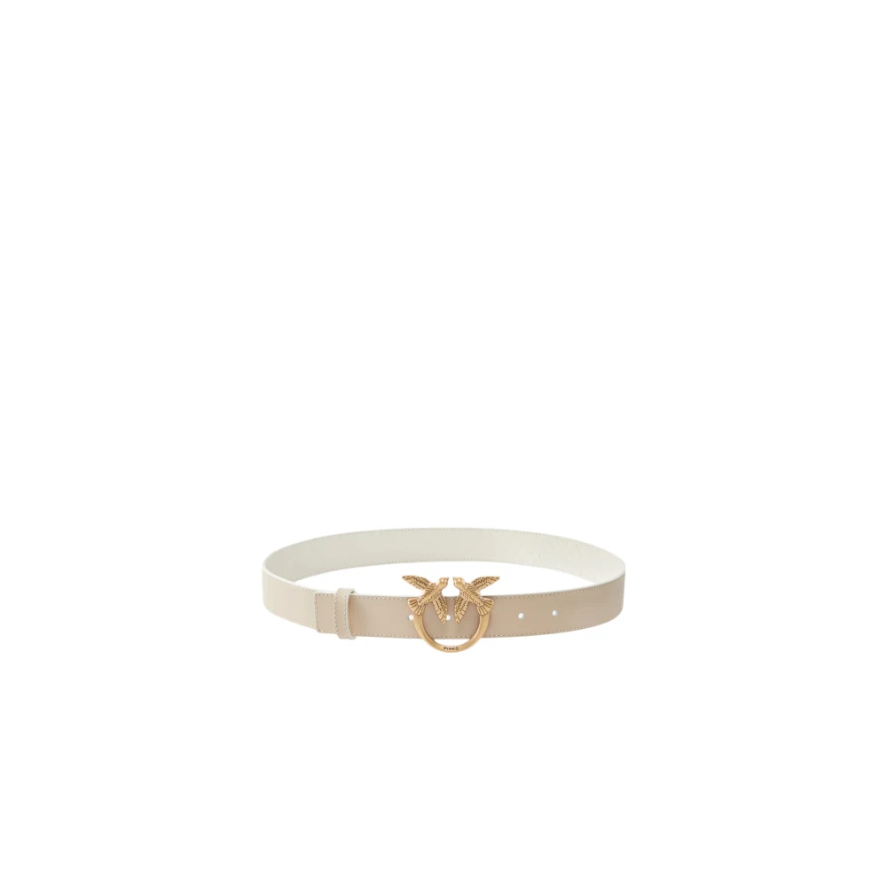 Pinko Women's Beige Belts, Xs, Reversible Leather Belt With Logo Buckle