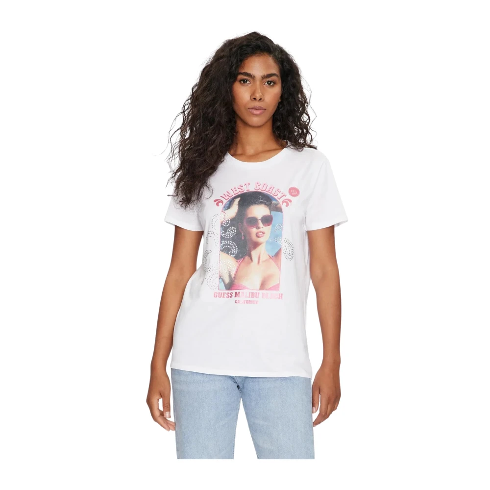 Guess Malibu T-shirt met strass print White Dames