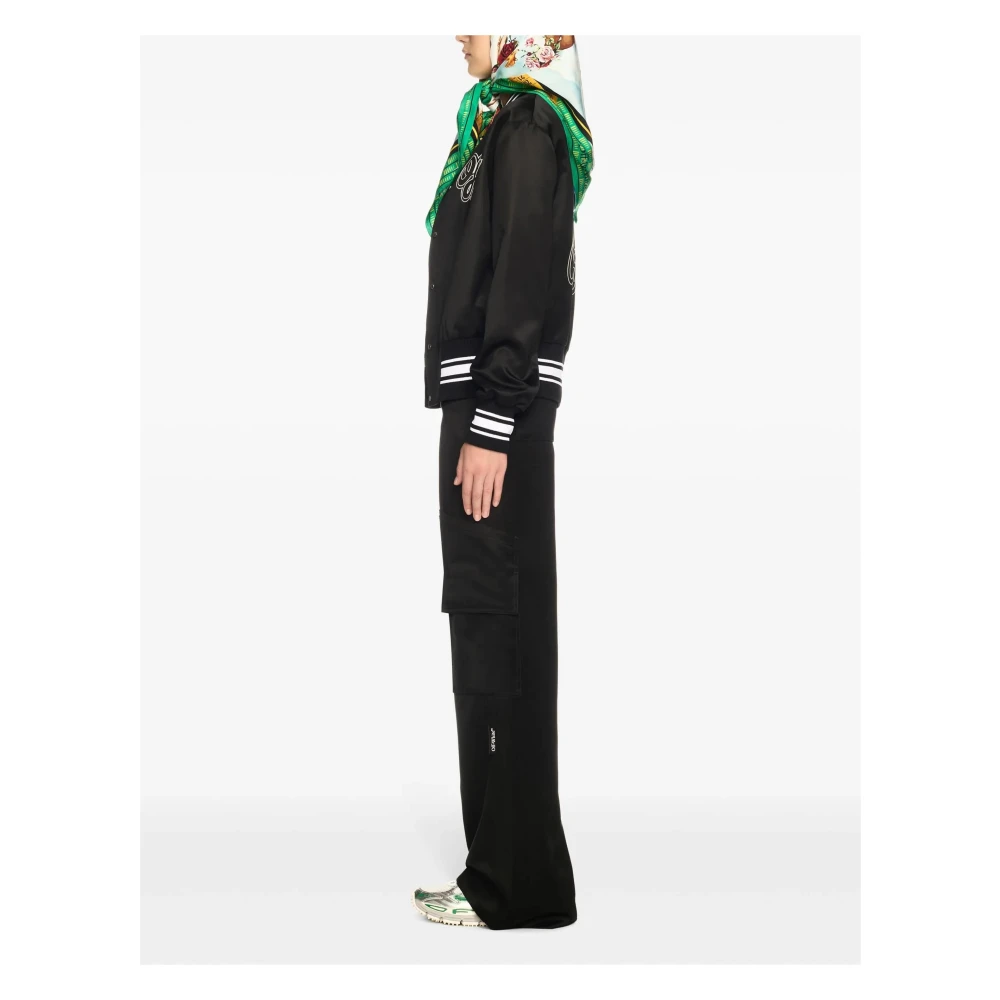 Off White Zwart Wit Satijnen Souvenir Jas Black Dames