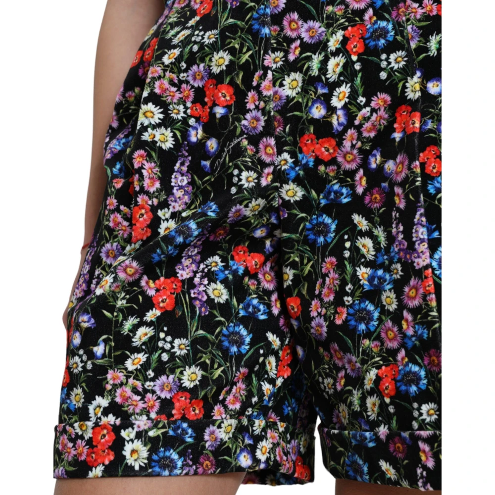 Dolce & Gabbana Zwarte Bloemen Hoge Taille Hot Pants Multicolor Dames