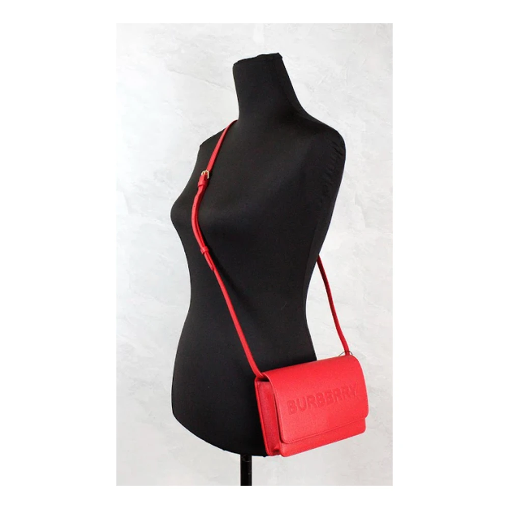 Burberry Rode Leren Crossbody Tas met Ingelegd Logo Red Dames