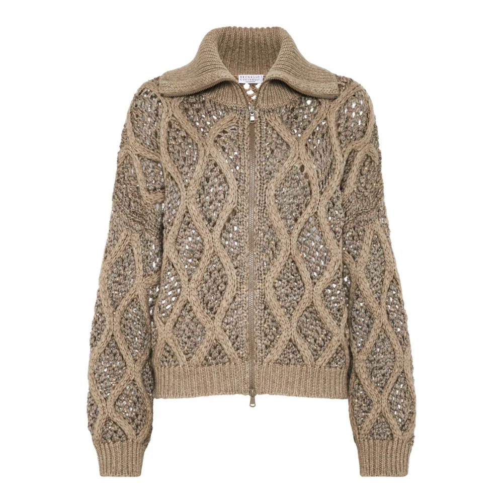 BRUNELLO CUCINELLI Bruine Kasjmier Vest met Pailletten Brown Dames