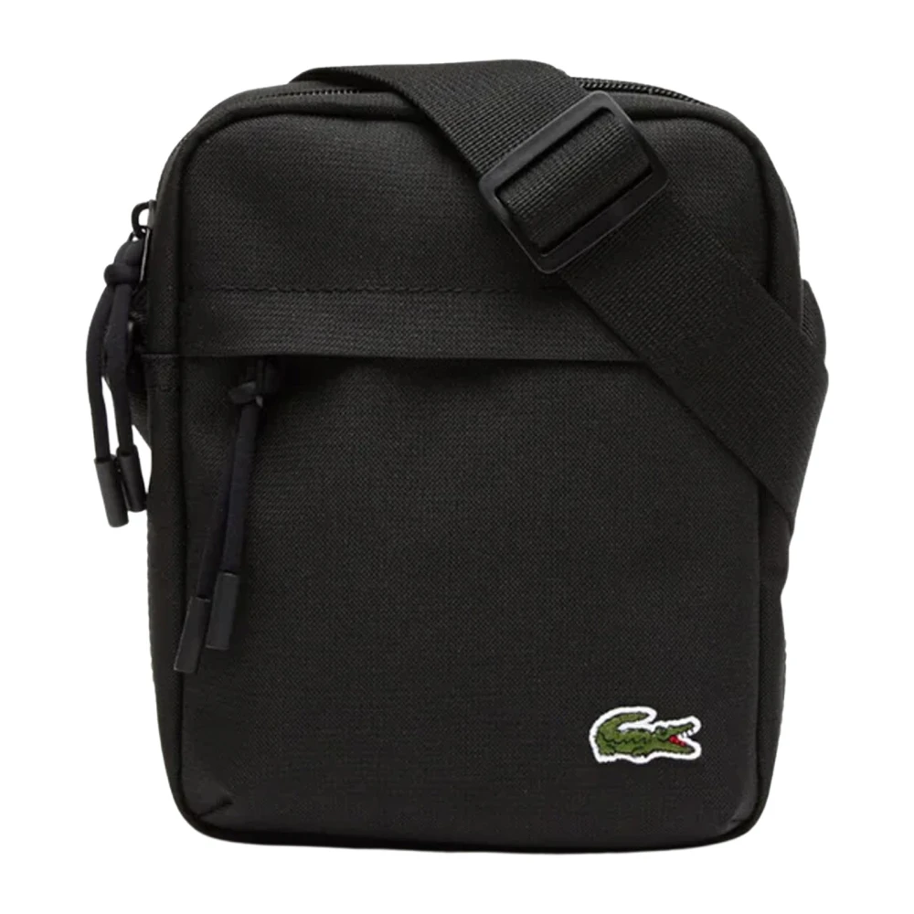 Lacoste Men's Black Basic Croco Noir Crossbody Bag - Cross Body Messenger - One Size - Bags