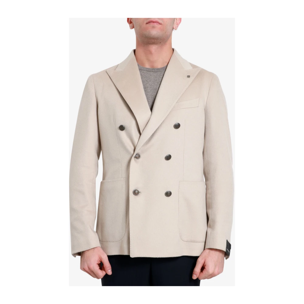 Tagliatore Beige Wolblend Blazer met Dubbele Rij Knopen Beige Heren