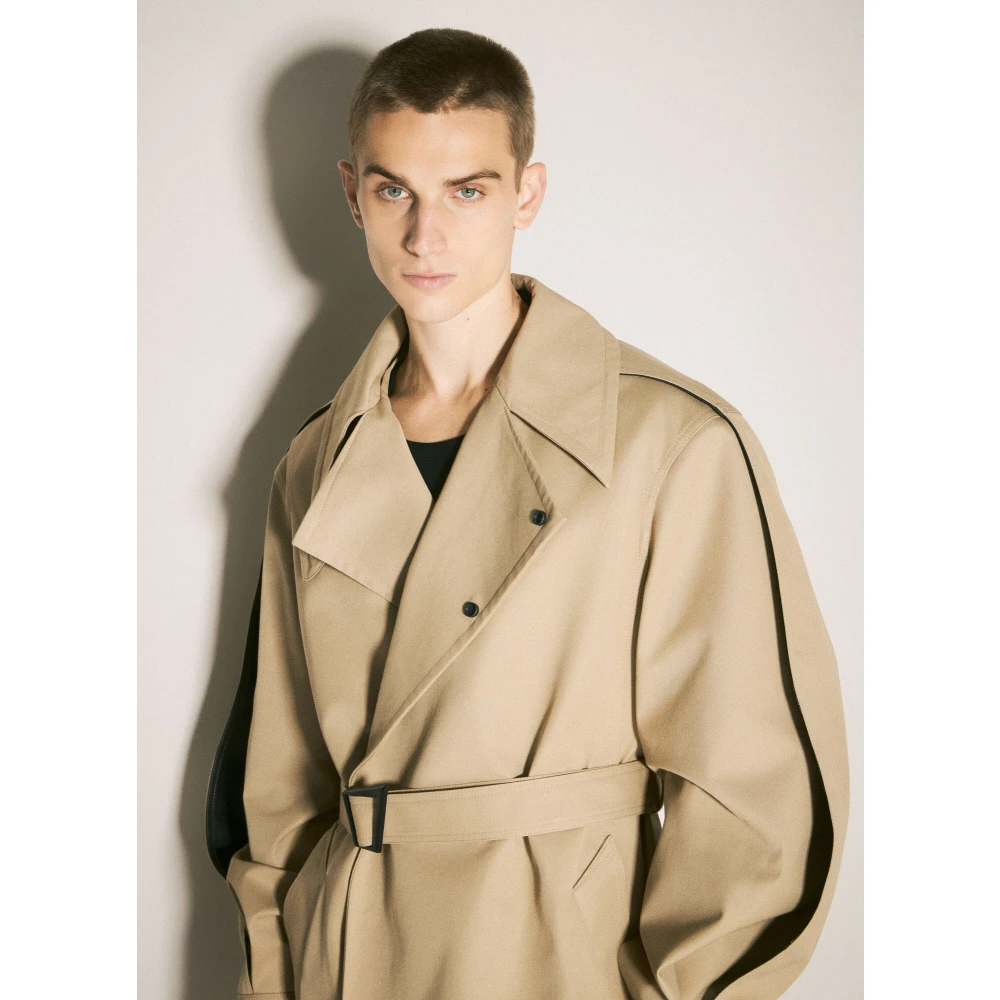 Mugler Twill Trenchcoat met brede kraag Beige Heren
