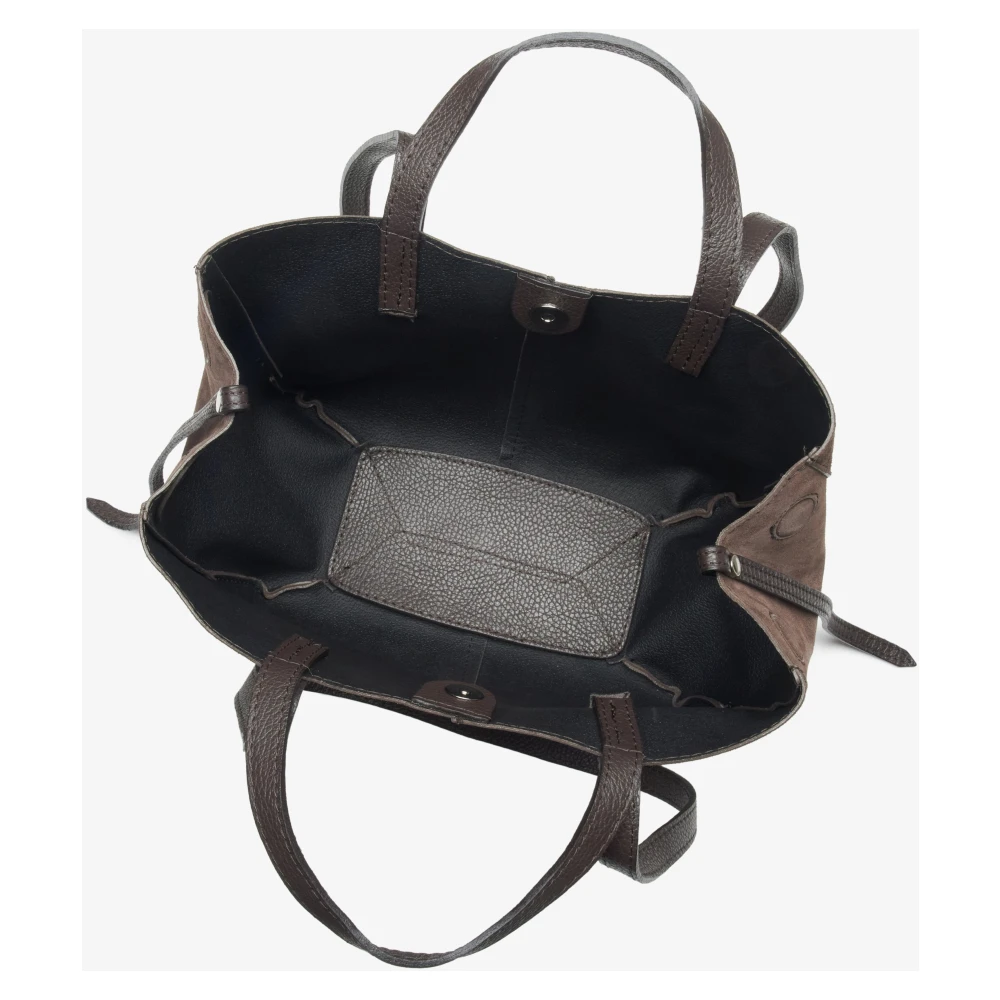 Estro Donkerbruine handtas voor vrouwen met lange handvatten in premium Italiaans fluweel Brown Dames