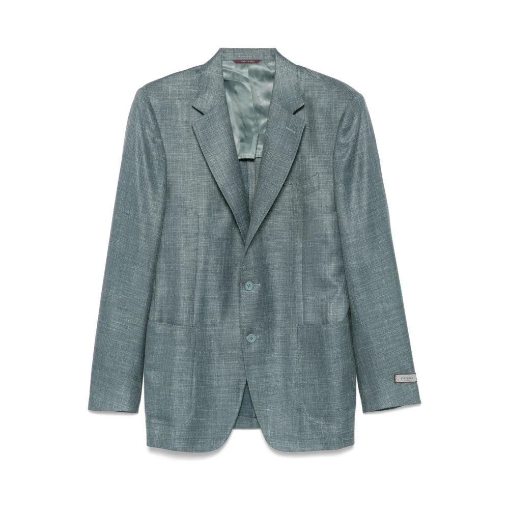 Canali Blauwe Geknoopte Jas met Zakken Blue Heren