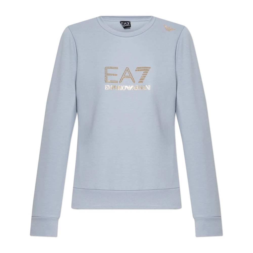 Emporio Armani Ea7 Vrouw Blauw Hoodies & Sweatvesten Dames, L, Katoen, Evolution Stretch Viscose-Blend Crew-Neck Sweatshirt