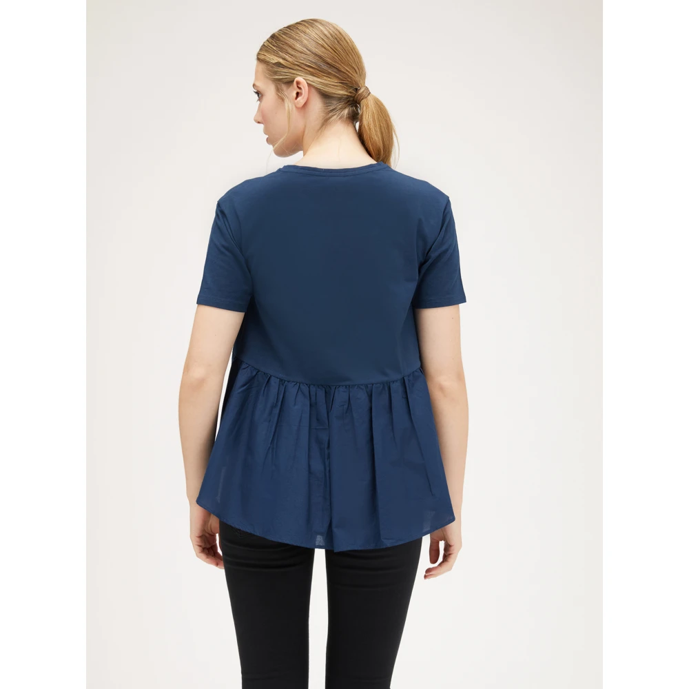 Motivi Katoenen T-shirt met Gaze Ruche Blue Dames