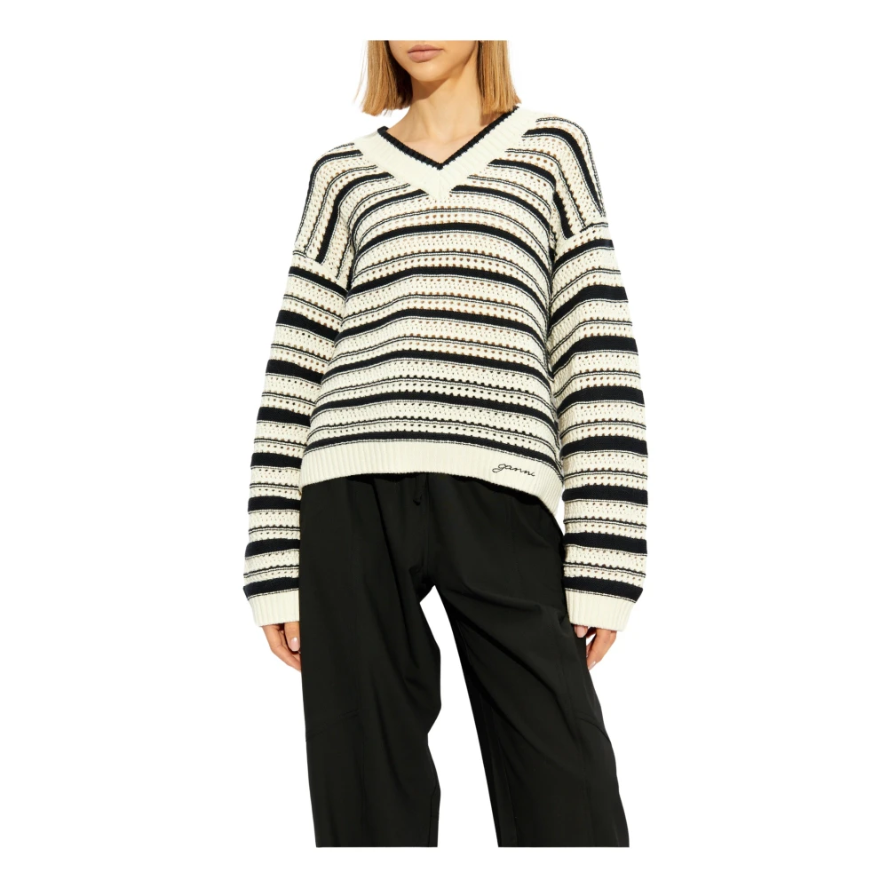 Ganni V-hals trui Beige Dames