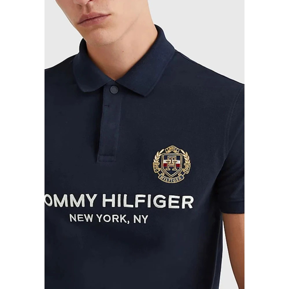 Tommy Hilfiger Icon Crest Logo Slim Poloshirt Blue Heren
