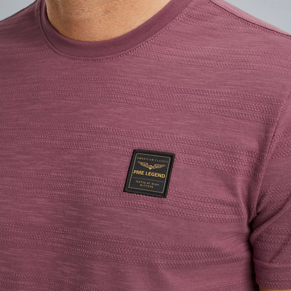PME Legend Jacquard Gestreept Ronde Hals T-Shirt Purple Heren