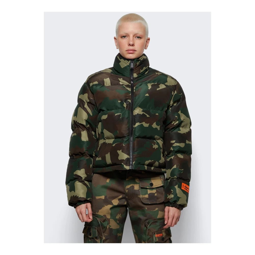 Heron Preston Camo Pufferjas Rits Logo Green Dames