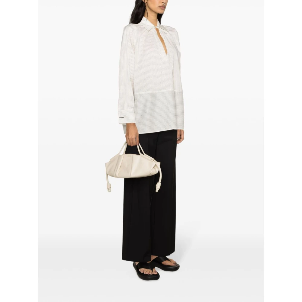 Max Mara Witte Gestreepte Blouse Franse Manchetten White Dames