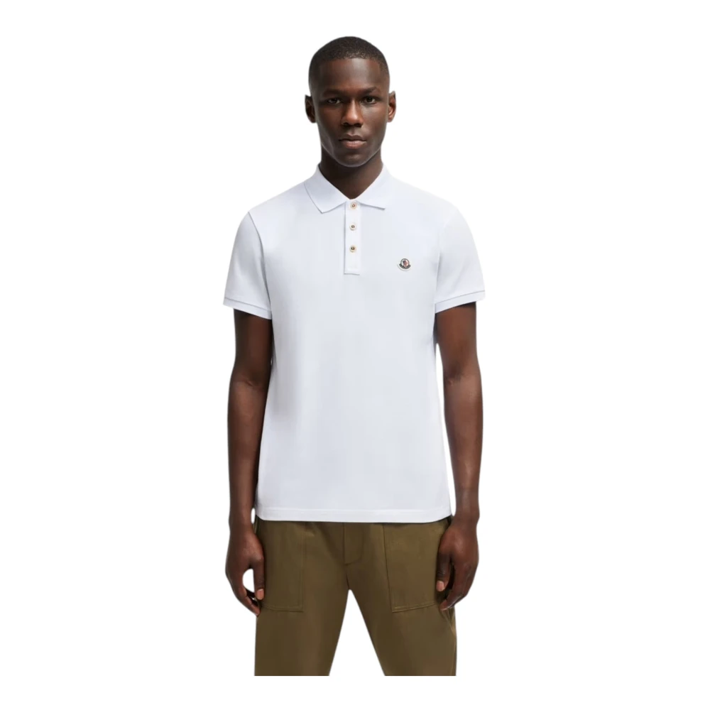 Moncler Logo Patch Polo Shirt White Heren