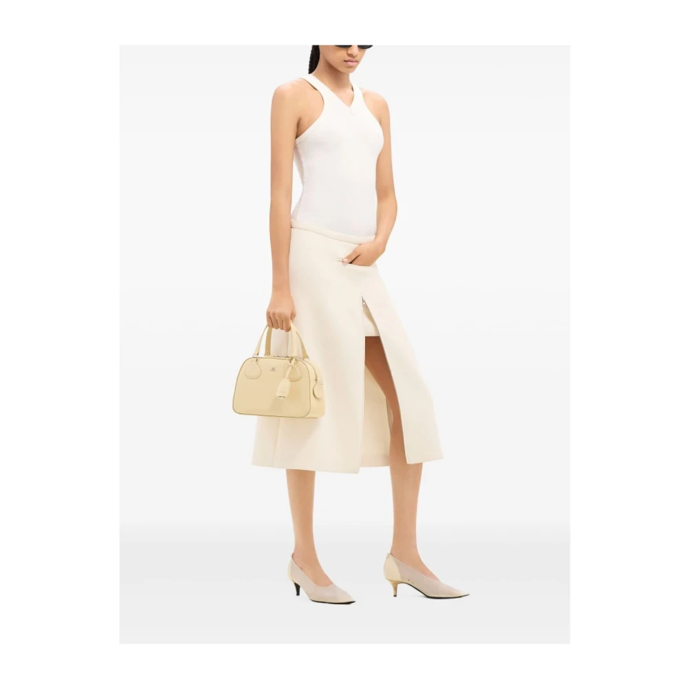 Courrèges Elegante leren handtas met metalen logo Beige Dames
