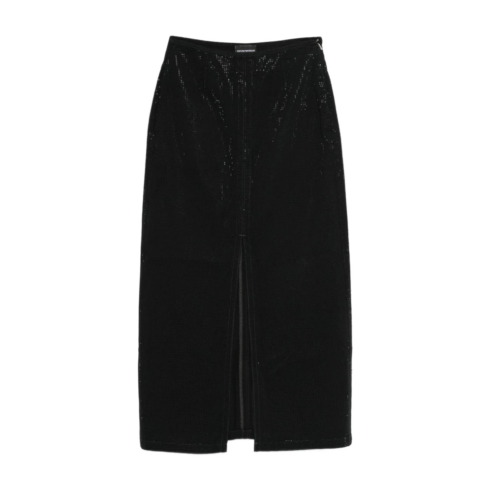 Emporio Armani Vrouw Zwart Rokken Dames, Xs, Pailletten, Sequin Embellishment Front Slit Midi Skirt