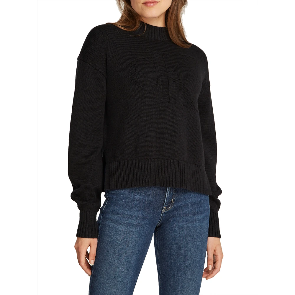 Calvin Klein Zwarte trui met intarsia ontwerp Black Dames