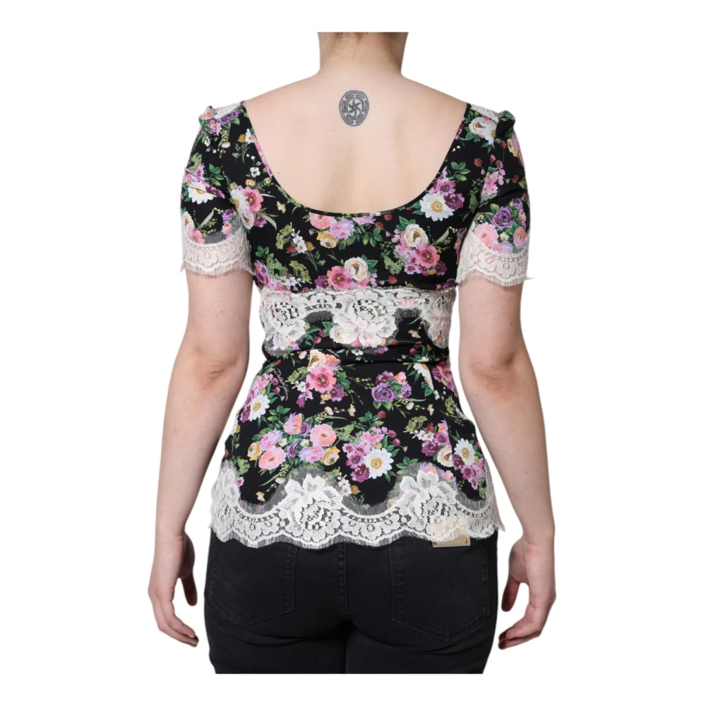 Dolce & Gabbana Zwarte Bloemenkant Blouse Top Multicolor Dames