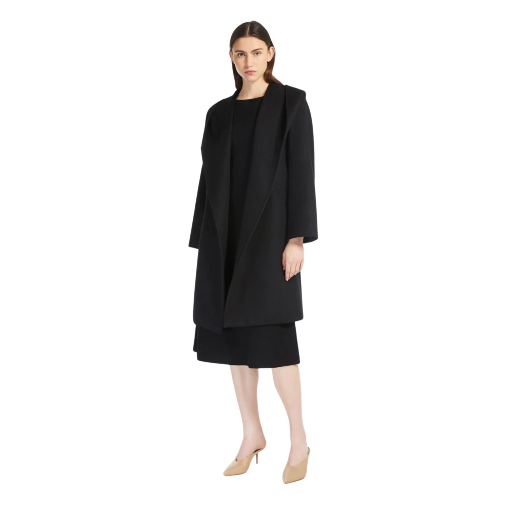Max Mara Studio Zwarte wollen wikkeljas met capuchon Black Dames
