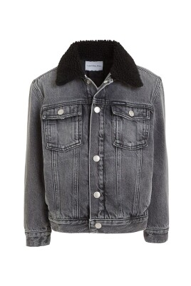long-denim-jacket-with-plush-collar-and-snap-buttons