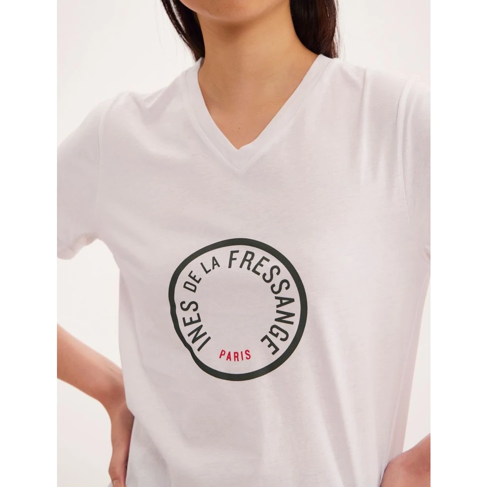 Ines De La Fressange Paris Aurore V-hals T-shirt khaki White Dames
