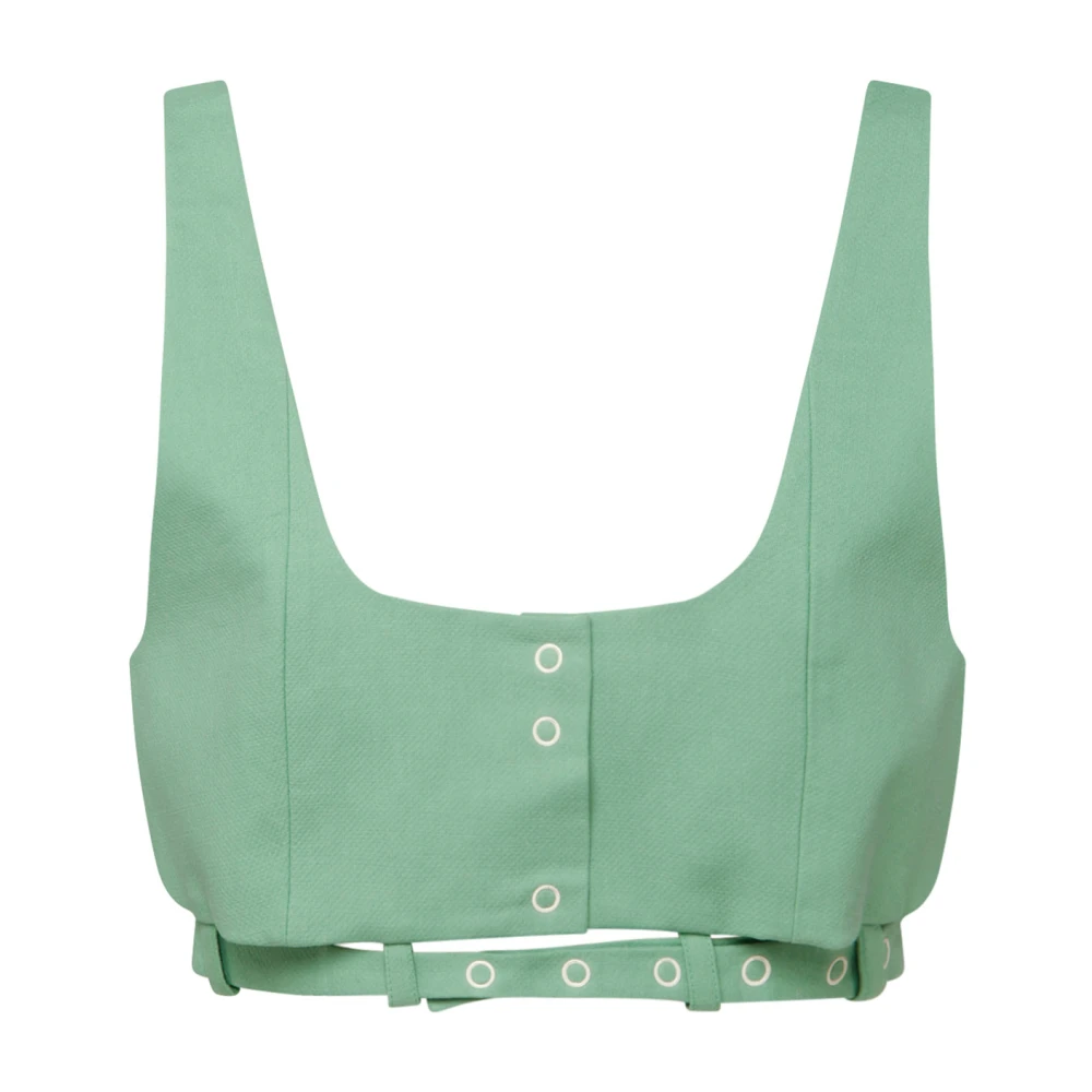 Ganni Women's Green Sleeveless Tops, Xs, Light Cotton Crop Top