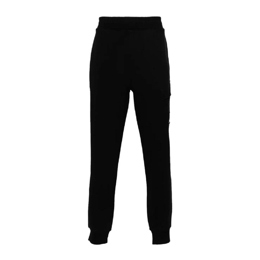 C.p. Company Men's Black Sweatpants, S, Diagonal Raised Fleece Lens Joggers
