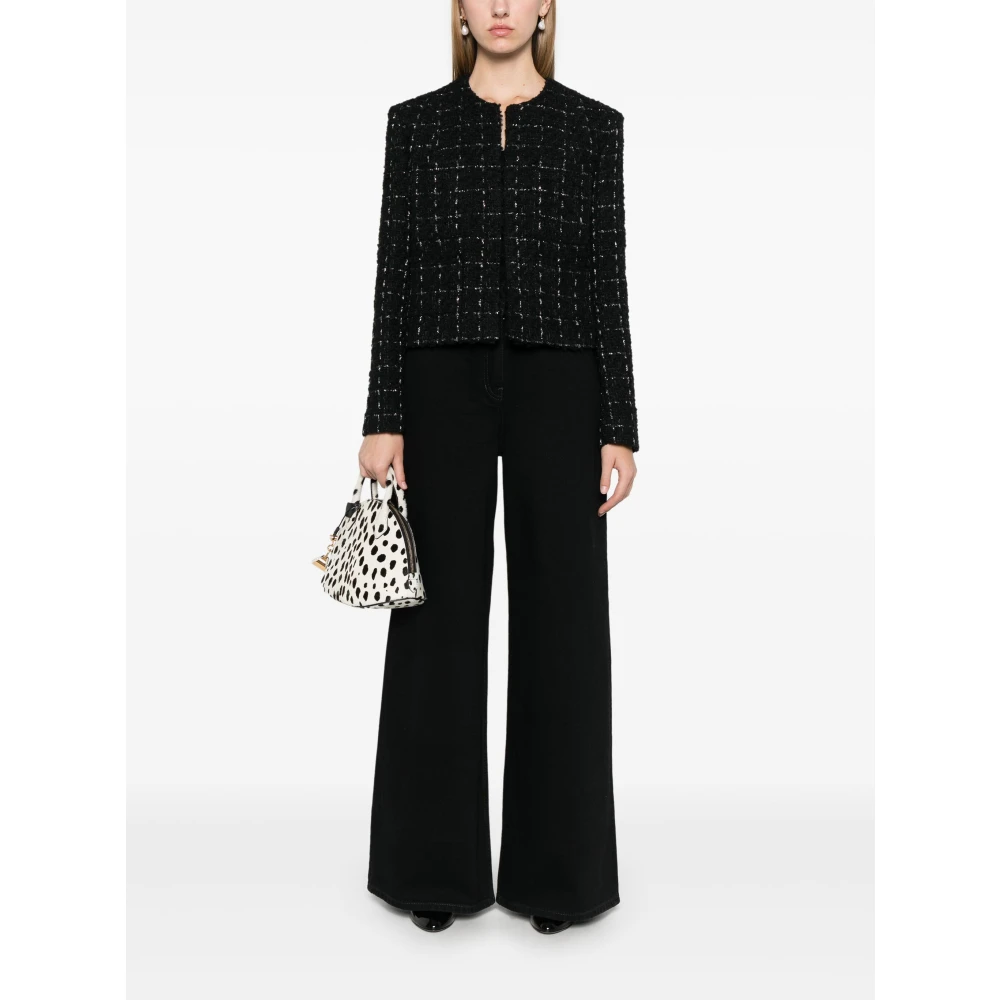IRO Metallic Bouclé Tweed Open Front Jas Black Dames