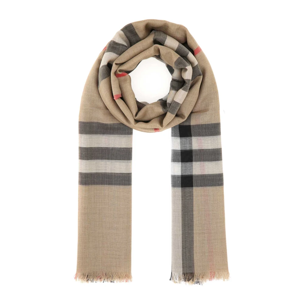 Burberry Beige Winter Scarves, Unisex, One Size, Check Wool And Silk Scarf