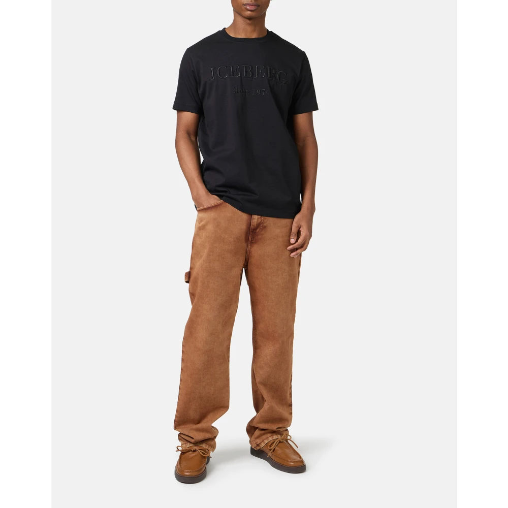 Iceberg Zwarte carry-over katoenen T-shirt met institutioneel logoborduursel Black Heren
