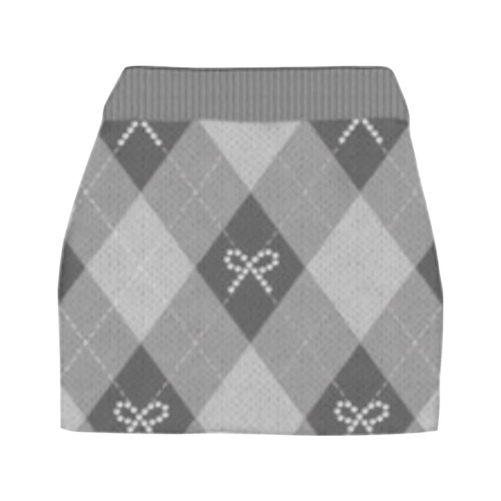 MC2 Saint Barth Geruite wollen minirok met strass strikjes Gray Dames