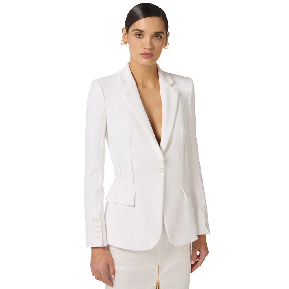Elisabetta Franchi Women's White Blazers, Xs, Double Stretch Crepe Blazer