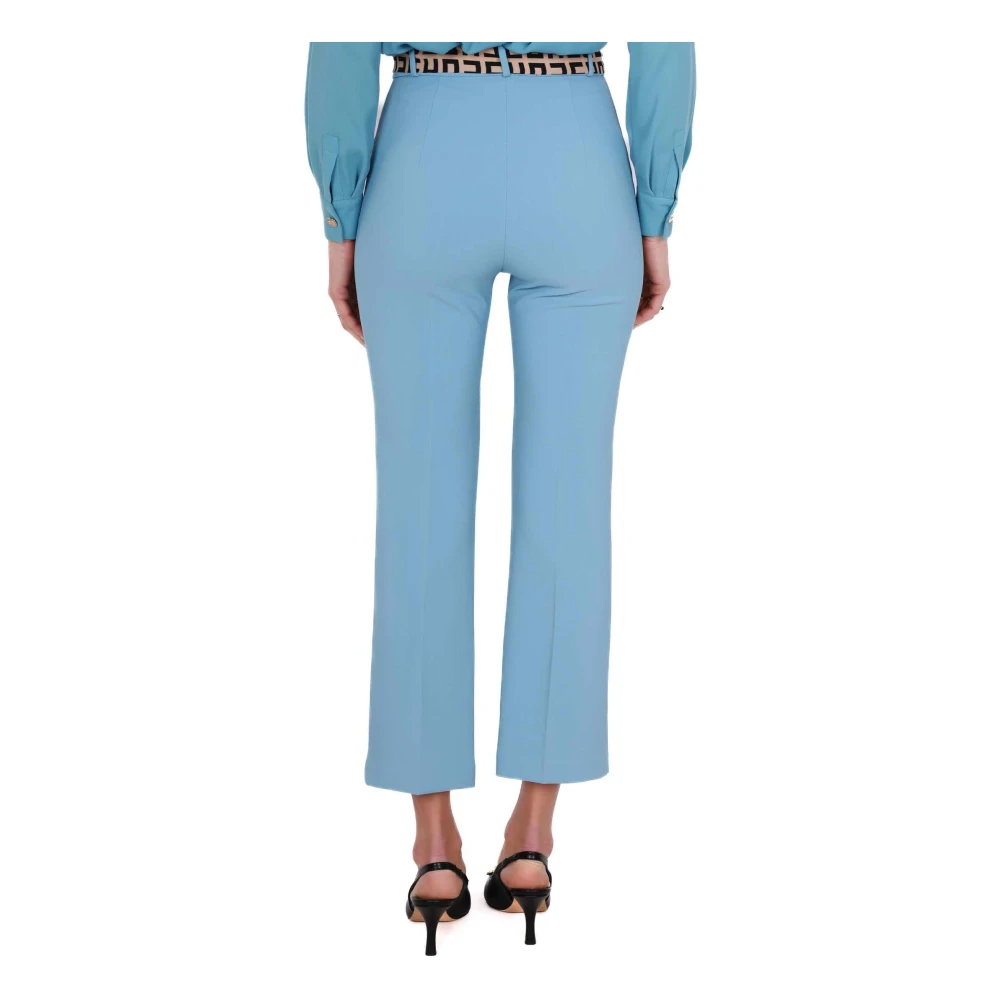 Elisabetta Franchi Elegante Blauwe Crepe Flared Broek Blue Dames