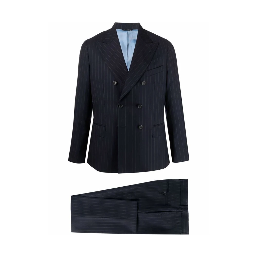 Reveres 1949 Navy Blauw Dubbelrijig Gestreept Pak Blue Heren