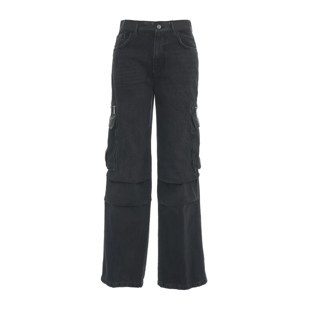 Liu Jo Black Wide Jeans, Female, W28, Cargo Wide Leg Jeans With Logo Details