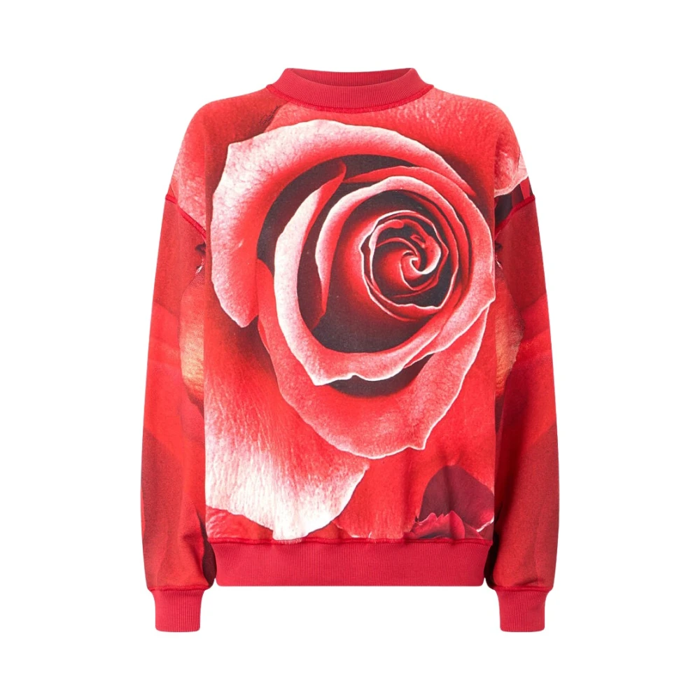 Roberto Cavalli Sweatshirt With Maxi-Rose Print - Female - Sweatshirts - Red - S - Sweatshirts & Hoodies