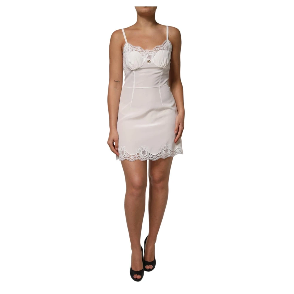 Dolce & Gabbana Women's White Silk Slip Dress With Lace Trim