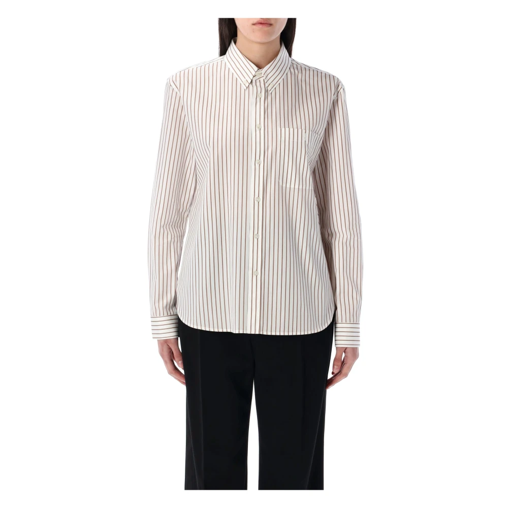 Saint Laurent Gestreept Katoenen Cassandre Shirt White Dames