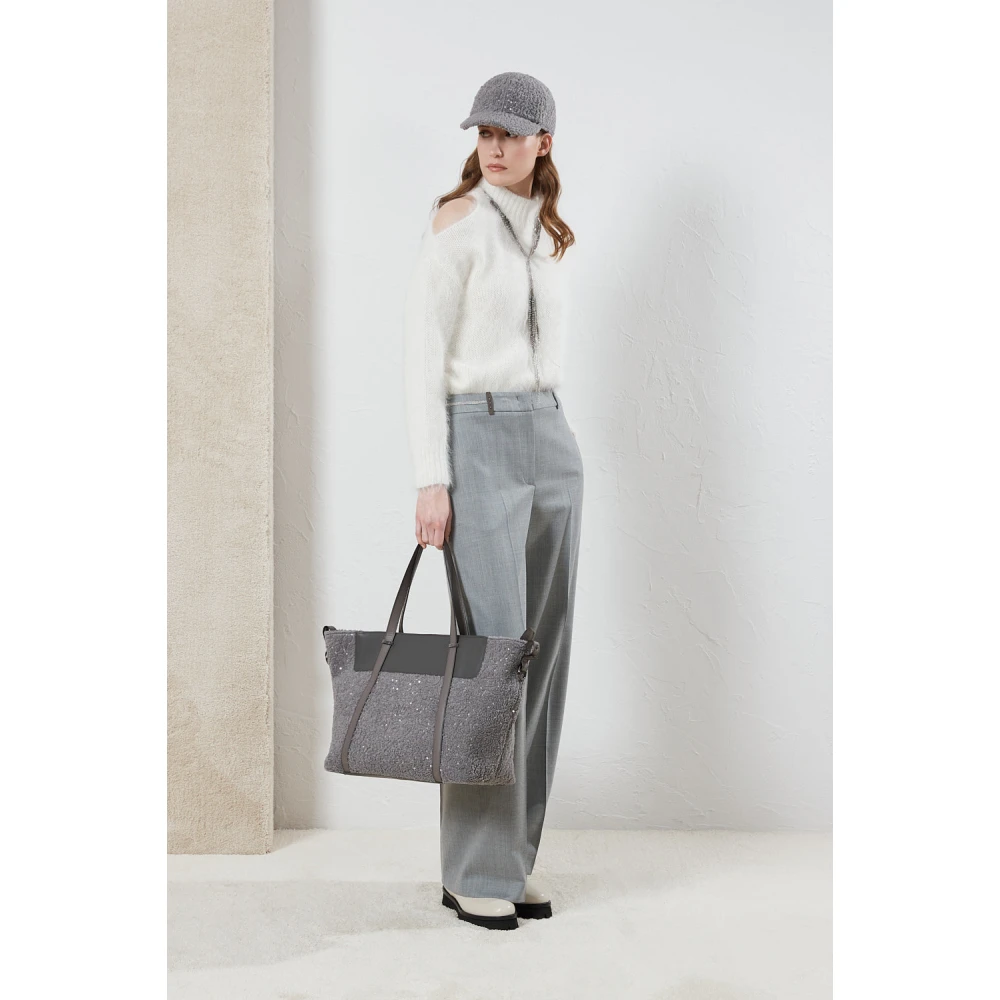 PESERICO Stretch wollen palazzo broek Gray Dames