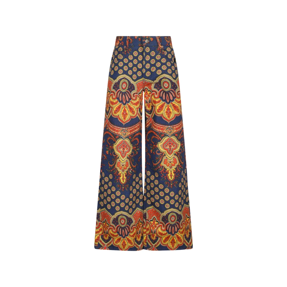 Valentino Garavani Wide Jeans, Female, W28, Denim Pattern Trousers With Paisley Medallions Multicolor