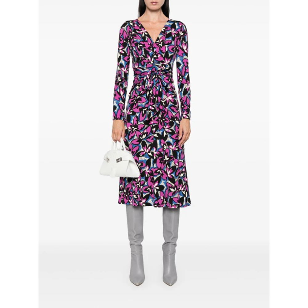 Diane Von Furstenberg Bloemen Midi Jurk met Gerimpeld Detail Multicolor Dames