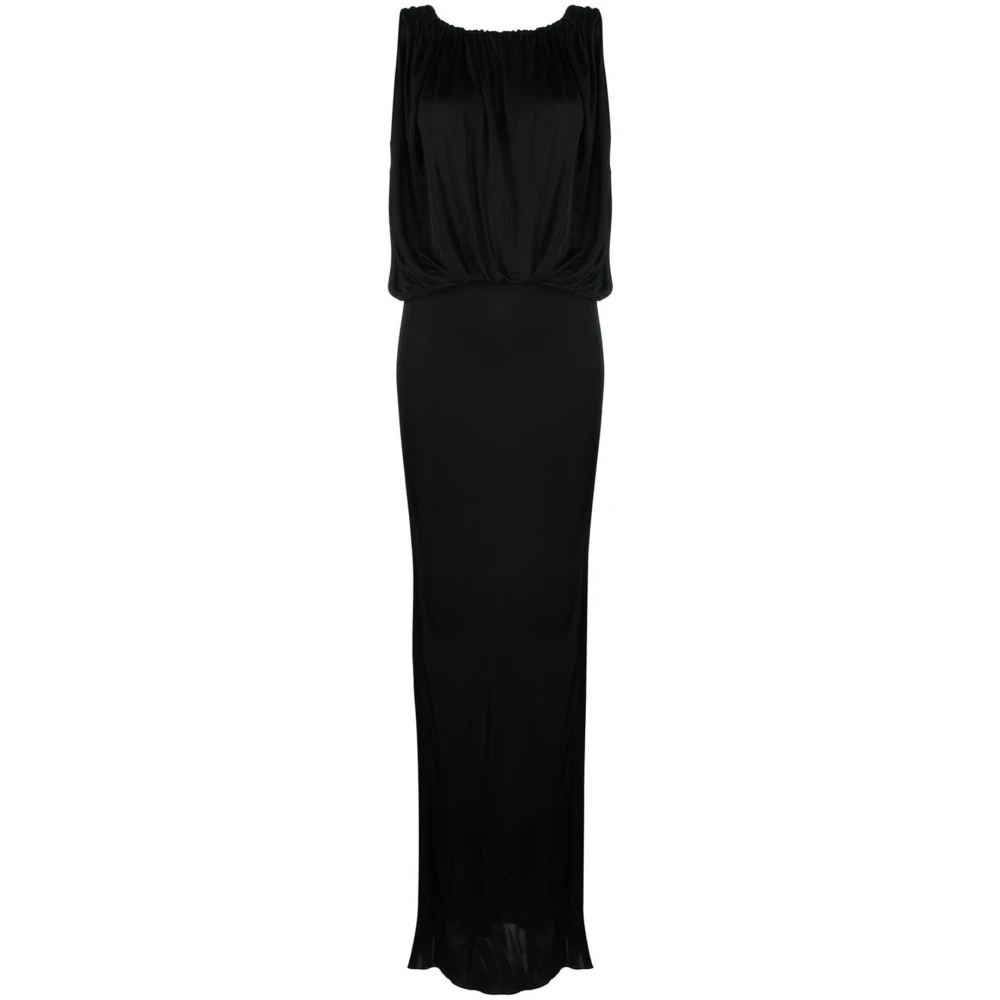 Saint Laurent Women's Black Draped Sleeveless Jersey Dress - Gowns - S - Dresses