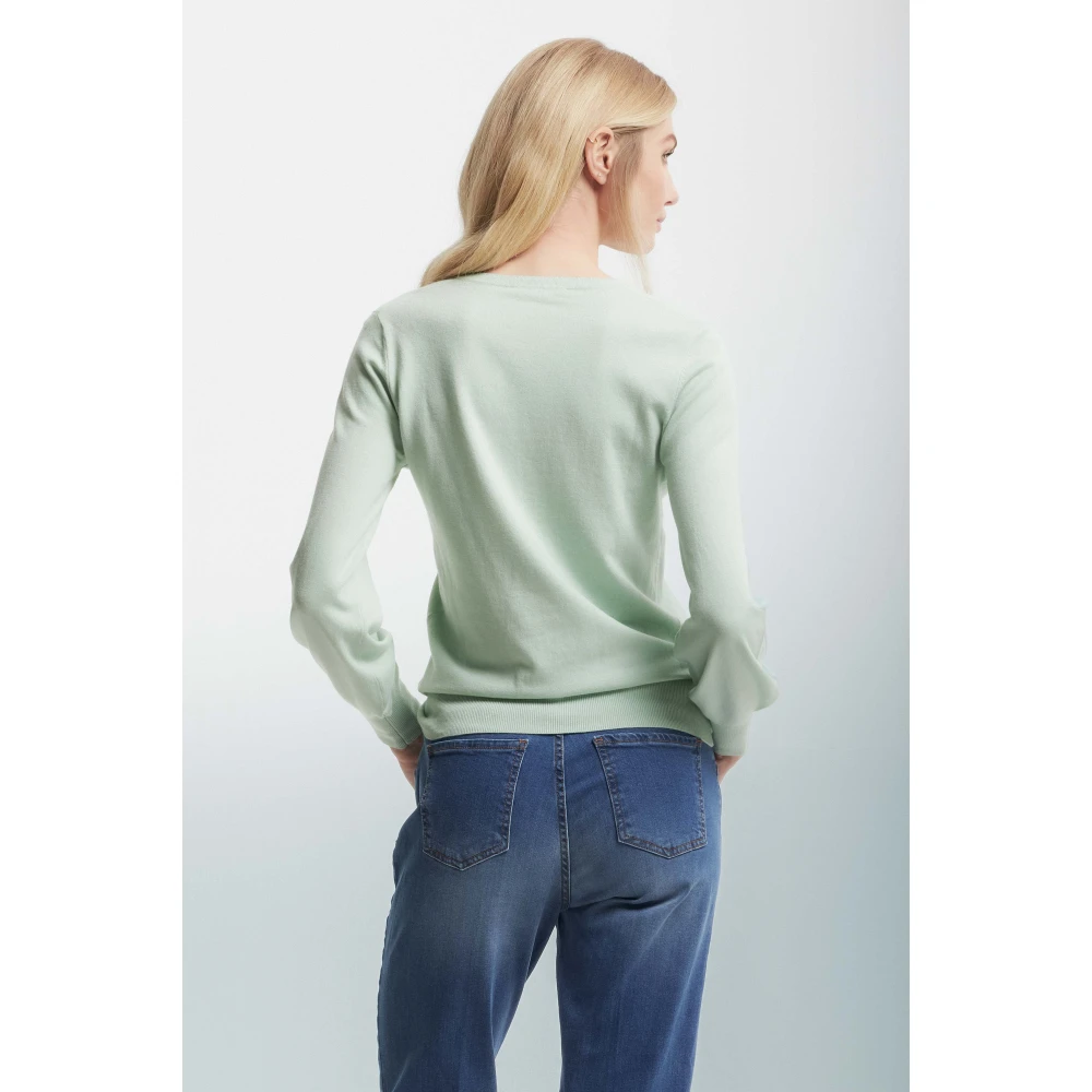 Kocca Zachte Gebreide V-hals Trui met Bisschopsmouwen Green Dames