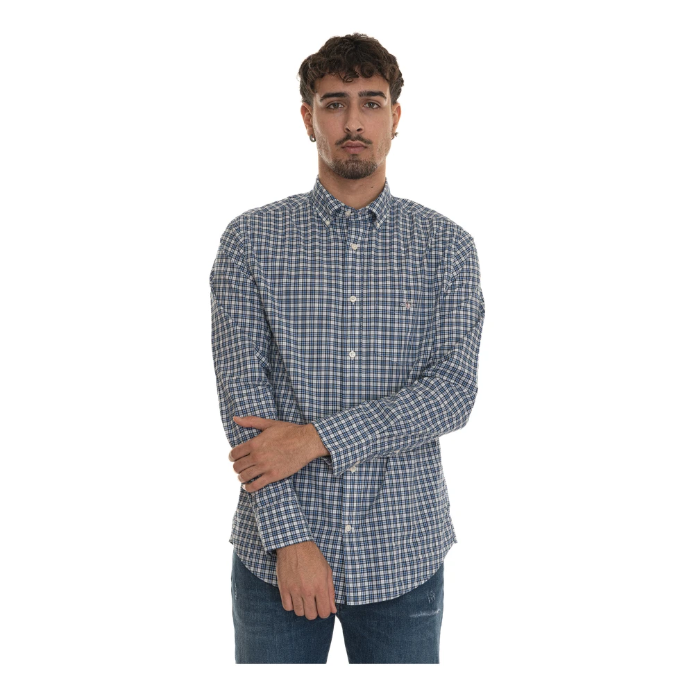 Gant Geruite Katoenen Knoopshirt Blue Heren