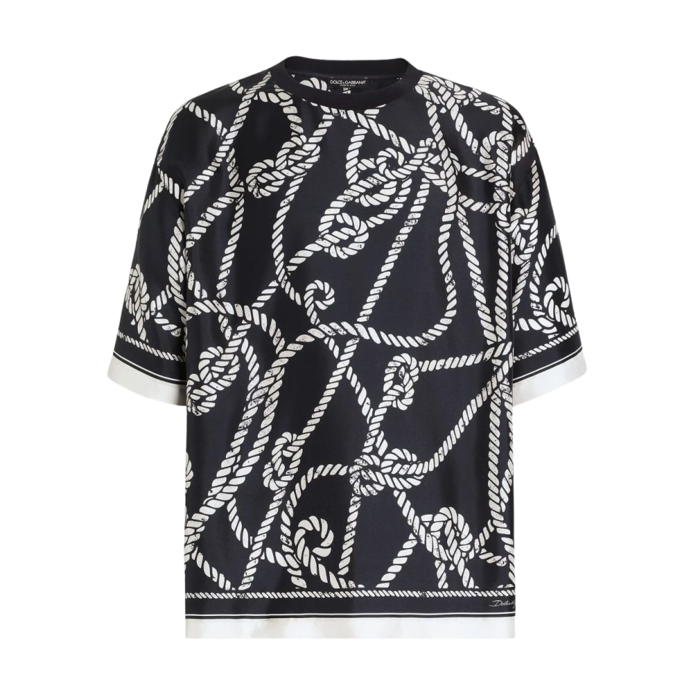 Dolce & Gabbana Men's Oversized Silk T-Shirt in Navy, Regular Fit, Size M - Image 3