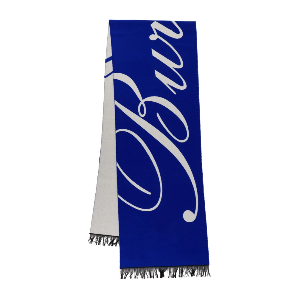 Burberry Blauwe Logo Sjaal met Rafelige Profielen Blue Heren